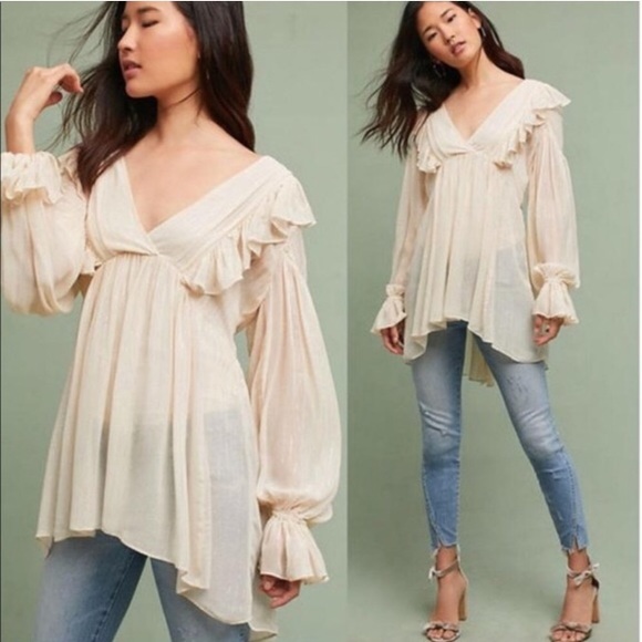Anthropologie Tops - ANTHROPOLOGIE Maeve Metallic Ruffle Wynn Blouse 2